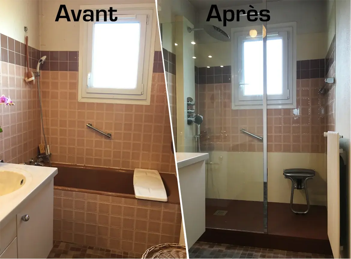 Transformation salle de bain - Avant baignoire / Après douche accessible